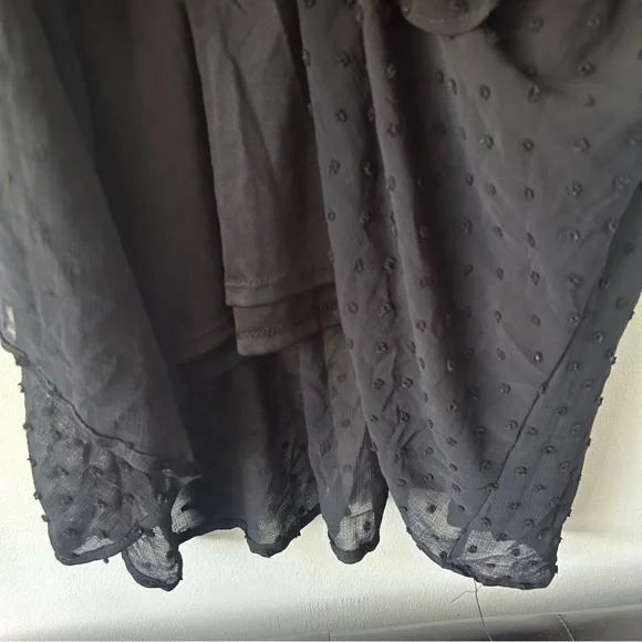 Monteau Ruffle Faux Wrap Midi Dress Flutter Sleeves Black Swiss Dot S - Picture 5 of 10